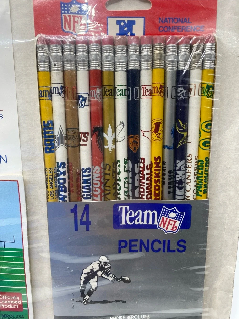 Vintage 1980s 28 NFL Team Pencils Value Pack With Football Eraser & Sharpener